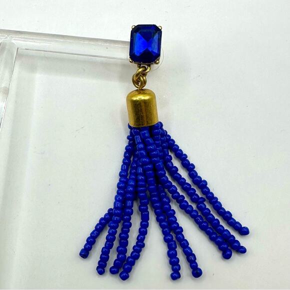 J. Crew Jewelry - J. Crew Cobalt Beaded Tassel Earrings Casual luxe Preppy Summer Dangle Drop